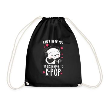 Can't Hear You I'm Listening Kpop Merchandise - Turnbeutel - Schwarz - Vorne
