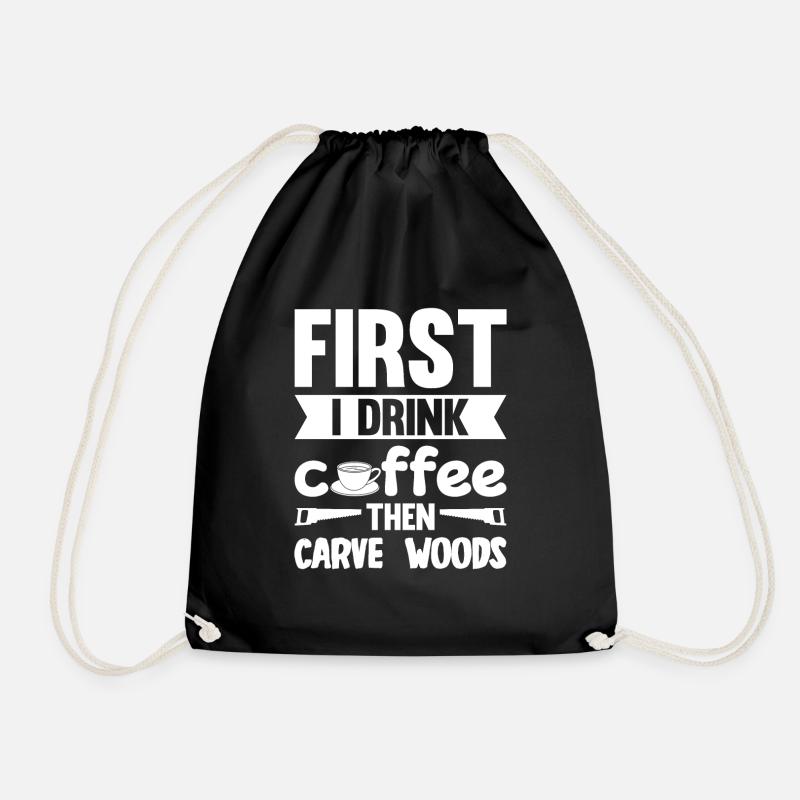 Wood Shining Wood Carving - Drawstring Bag - black