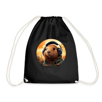 Capybara drôle, capybara avec casque - Sac de sport léger - noir - Devant