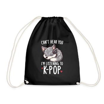 Can't Hear You I'm Listening Kpop Merchandise - Drawstring Bag - black - Front