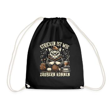 Stricken Strickerin Geschenk Wolle Geburtstag - Turnbeutel - Schwarz - Vorne