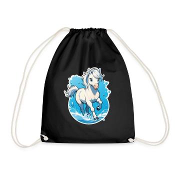 Galoppierendes Pferd - Reiten - Turnbeutel - Schwarz - Vorne