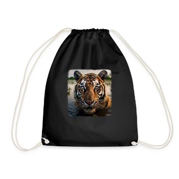 Tiger realistic baby tiger - Drawstring Bag - black - Front