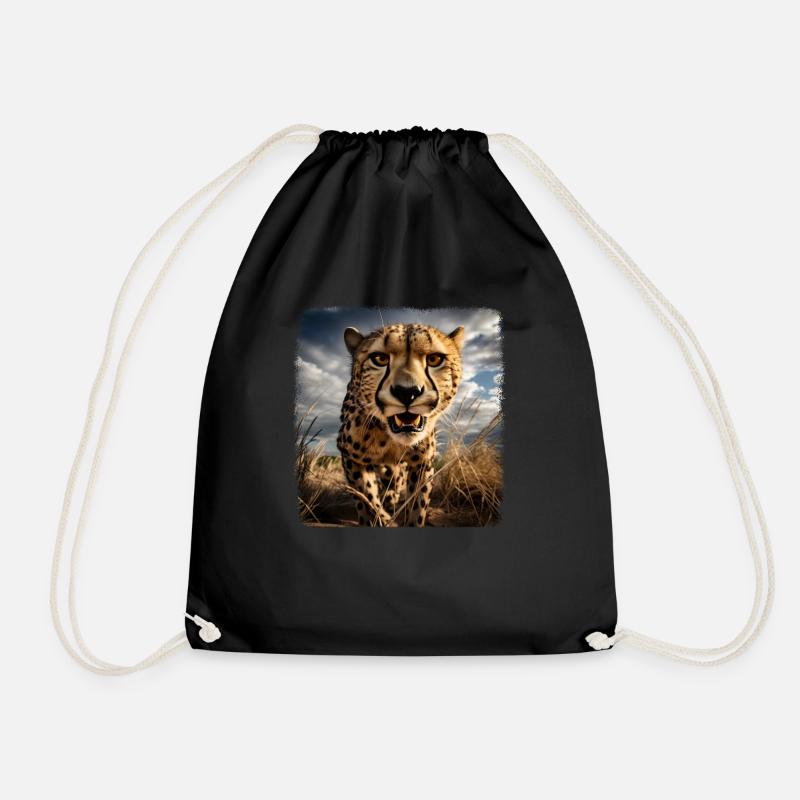 Cheetah realistic Cheetah - Drawstring Bag - black