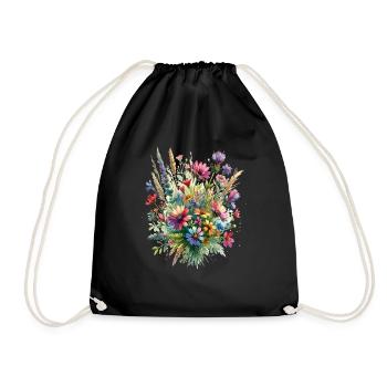 Watercolor painting of a bouquet of wildflowers - Drawstring Bag - black - Front