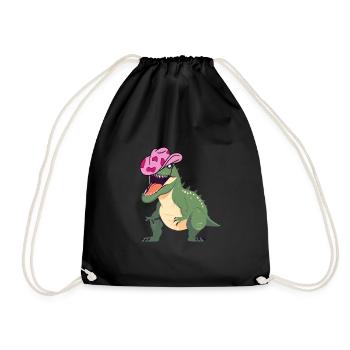 Dinosaur Wearing a pink cowboy hat - Drawstring Bag - black - Front