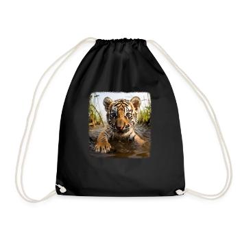 Tiger realistic baby tiger - Drawstring Bag - black - Front