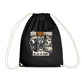 Bärtigermann Bär Tiger Mann Geschenk Bart Sprüche - Turnbeutel - Schwarz - Vorne