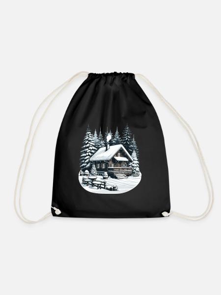 Behagliche Winterlandschaft mit Schneebedeckter Hü - Turnbeutel - Schwarz