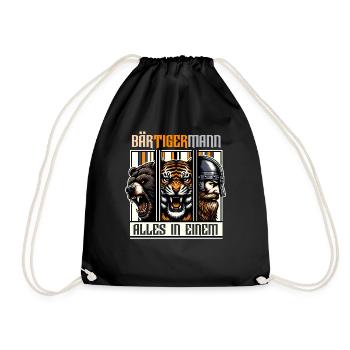 Bärtigermann Bär Tiger Mann Geschenk Bart Sprüche - Turnbeutel - Schwarz - Vorne