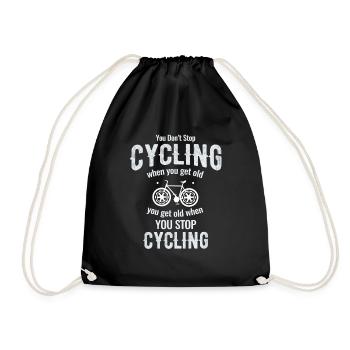 You don't stop cycling when you get old. - Drawstring Bag - black - Front