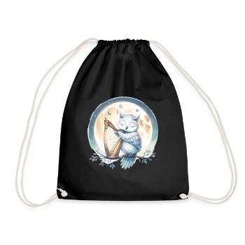 Owl playing harp in the moonlight - Drawstring Bag - black - Front