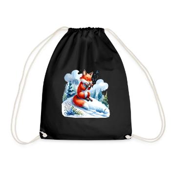 Fox playing harmonica on snow hill - Drawstring Bag - black - Front