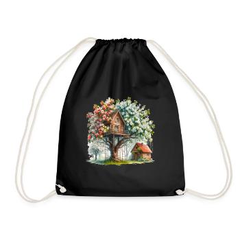 Cozy Treehouse Surrounded by Blooming Apple Trees - Drawstring Bag - black - Front