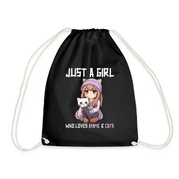 Kawaii Girl Anime Manga Fille et chat - Sac de sport léger - noir - Devant