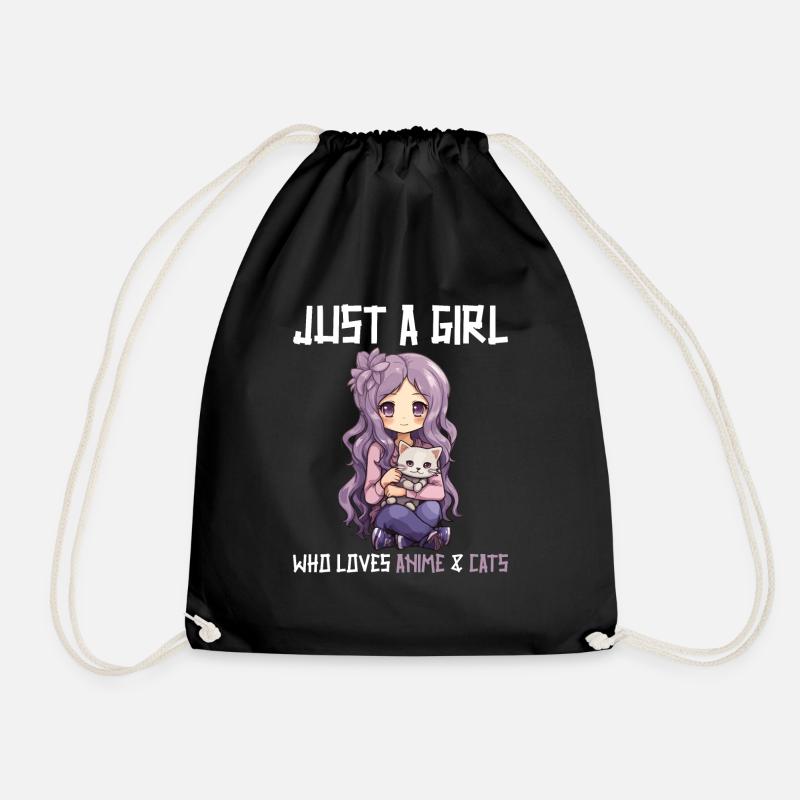 Kawaii Mädchen Anime Manga Mädchen und Katze - Turnbeutel - Schwarz
