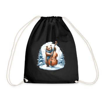 Bear plays double bass in snowfall - Drawstring Bag - black - Front