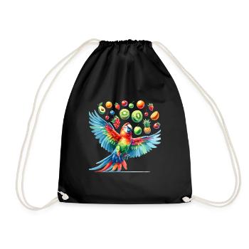 Parrot juggling colorful fruits - Drawstring Bag - black - Front