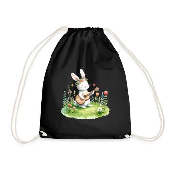 Hase spielt Gitarre auf der Wiese - Turnbeutel - Schwarz - Vorne