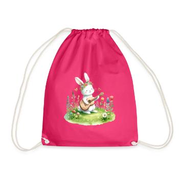 Bunny playing guitar on the meadow - Drawstring Bag - fuchsia - Front