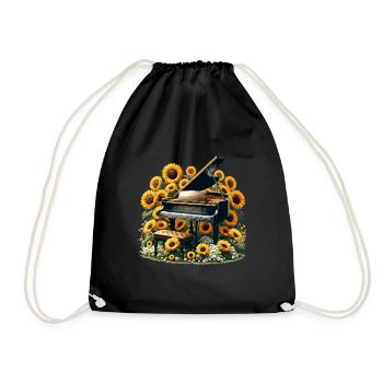 Piano in Sunflower and Daisy Garden - Drawstring Bag - black - Front