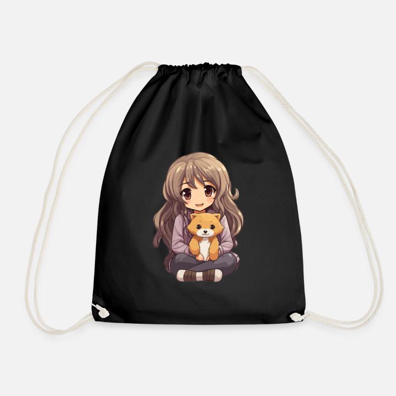 Kawaii Mädchen Anime Manga Mädchen und Hund - Turnbeutel - Schwarz