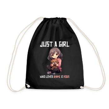 Kawaii Girl Anime Manga Fille et Chien - Sac de sport léger - noir - Devant