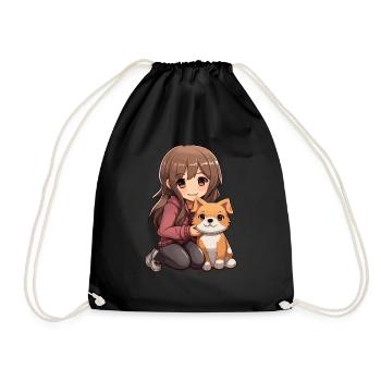 Kawaii Girl Anime Manga Fille et Chien - Sac de sport léger - noir - Devant