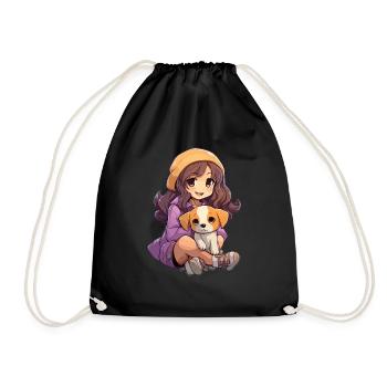 Kawaii Girl Anime Manga Fille et Chien - Sac de sport léger - noir - Devant