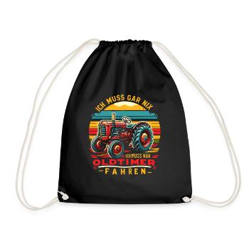 Traktor Oldtimer Landwirtschaft Geschenk Bauer - Turnbeutel - Schwarz - Vorne