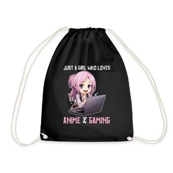 Kawaii Girl Anime Manga Girl Cat - Drawstring Bag - black - Front