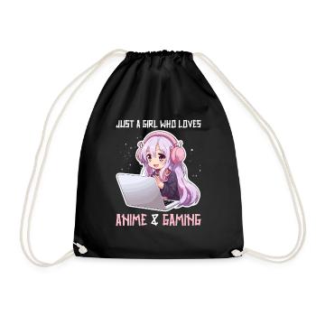 Kawaii Girl Anime Manga Girl Cat - Drawstring Bag - black - Front