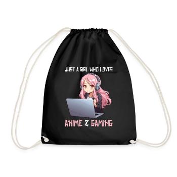 Kawaii Girl Anime Manga Girl Cat - Drawstring Bag - black - Front