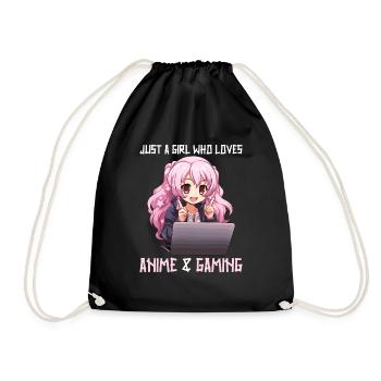 Kawaii Girl Anime Manga Girl Cat - Drawstring Bag - black - Front