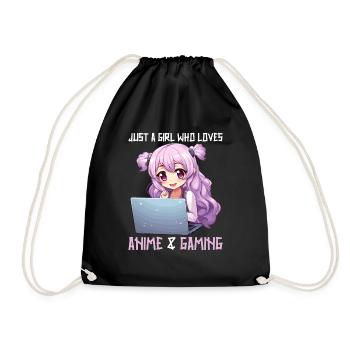 Kawaii Girl Anime Manga Girl Cat - Drawstring Bag - black - Front