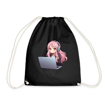 Kawaii Girl Anime and Gaming Anime Lover - Drawstring Bag - black - Front