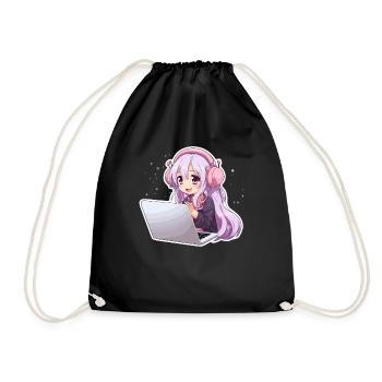 Kawaii Girl Anime and Gaming Anime Lover - Drawstring Bag - black - Front