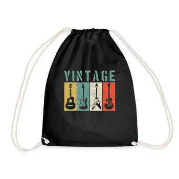 Gitarre Geschenk Vintage Gitarrist - Turnbeutel - Schwarz - Vorne