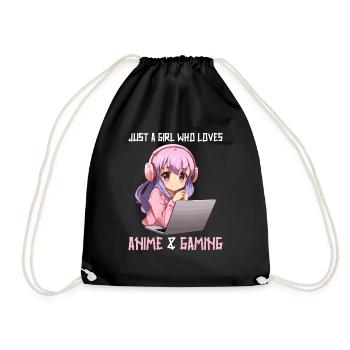 Kawaii Girl Anime Manga Girl Cat - Drawstring Bag - black - Front