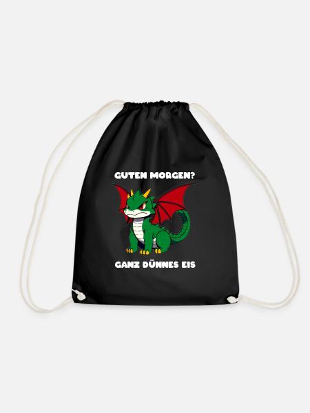 Guten Morgen? Ganz dünnes Eis! Drache, niedlich - Turnbeutel - Schwarz