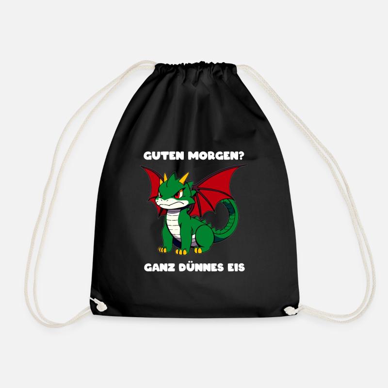 Guten Morgen? Ganz dünnes Eis! Drache, niedlich - Turnbeutel - Schwarz