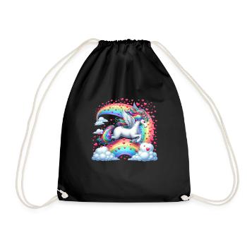 Einhorn Valentinstag Regenbogenherzen Fantasie - Turnbeutel - Schwarz - Vorne