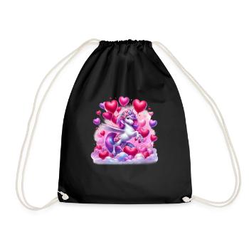 Unicorn Heart Balloons Love Valentines Day - Drawstring Bag - black - Front