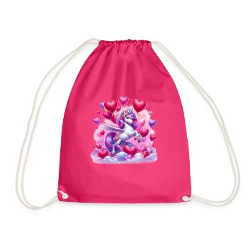 Einhorn Herz Ballons Liebe Valentinstag - Turnbeutel - Fuchsia - Vorne
