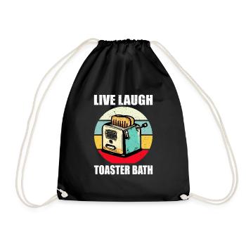 Retro Funny Live Laugh Toaster Bath Meme - Drawstring Bag - black - Front