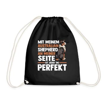 Australian Shepherd Hund Aussie - Turnbeutel - Schwarz - Vorne