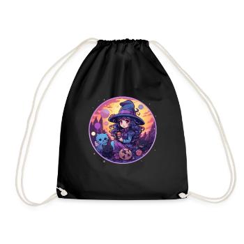 Kawaii Chibi Hexe Halloween Verkleidung Anime - Turnbeutel - Schwarz - Vorne