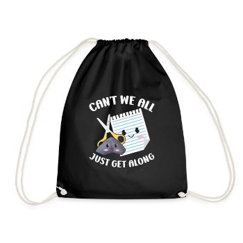 Rock Paper Scissors Funny Group Kawaii - Drawstring Bag - black - Front