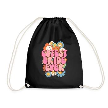 Groovy Bridal Wedding Party Bridal Flower Flowers - Drawstring Bag - black - Front