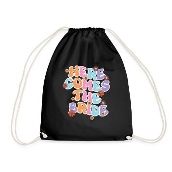 Groovy Bridal Wedding Party Bridal Flower Flowers - Drawstring Bag - black - Front